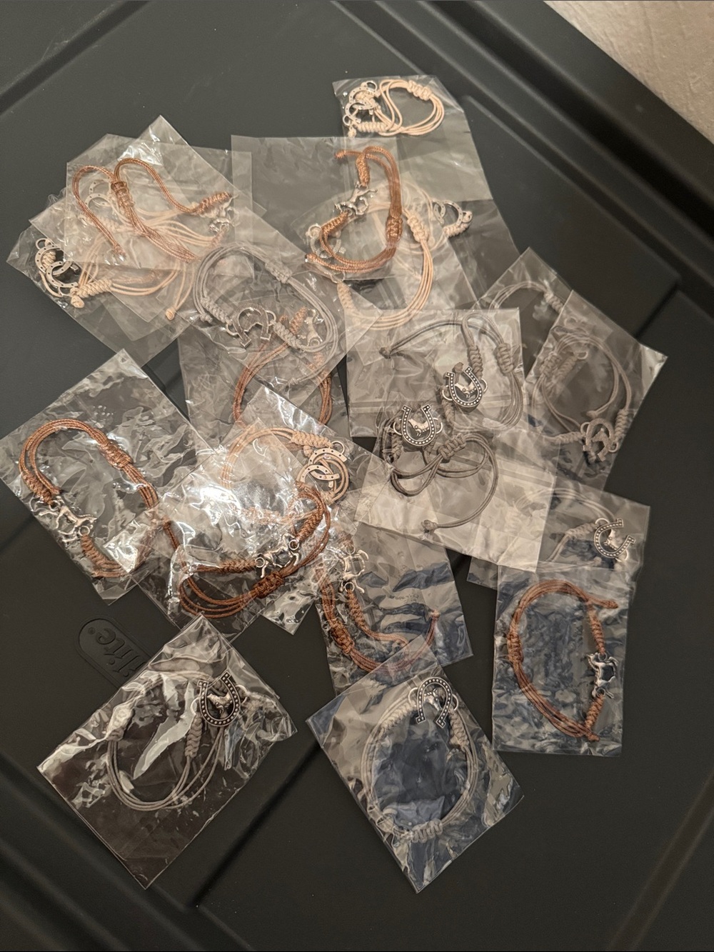Woven Cord Bracelets with Metal Western Horse Anchor Charm - 16 pc set